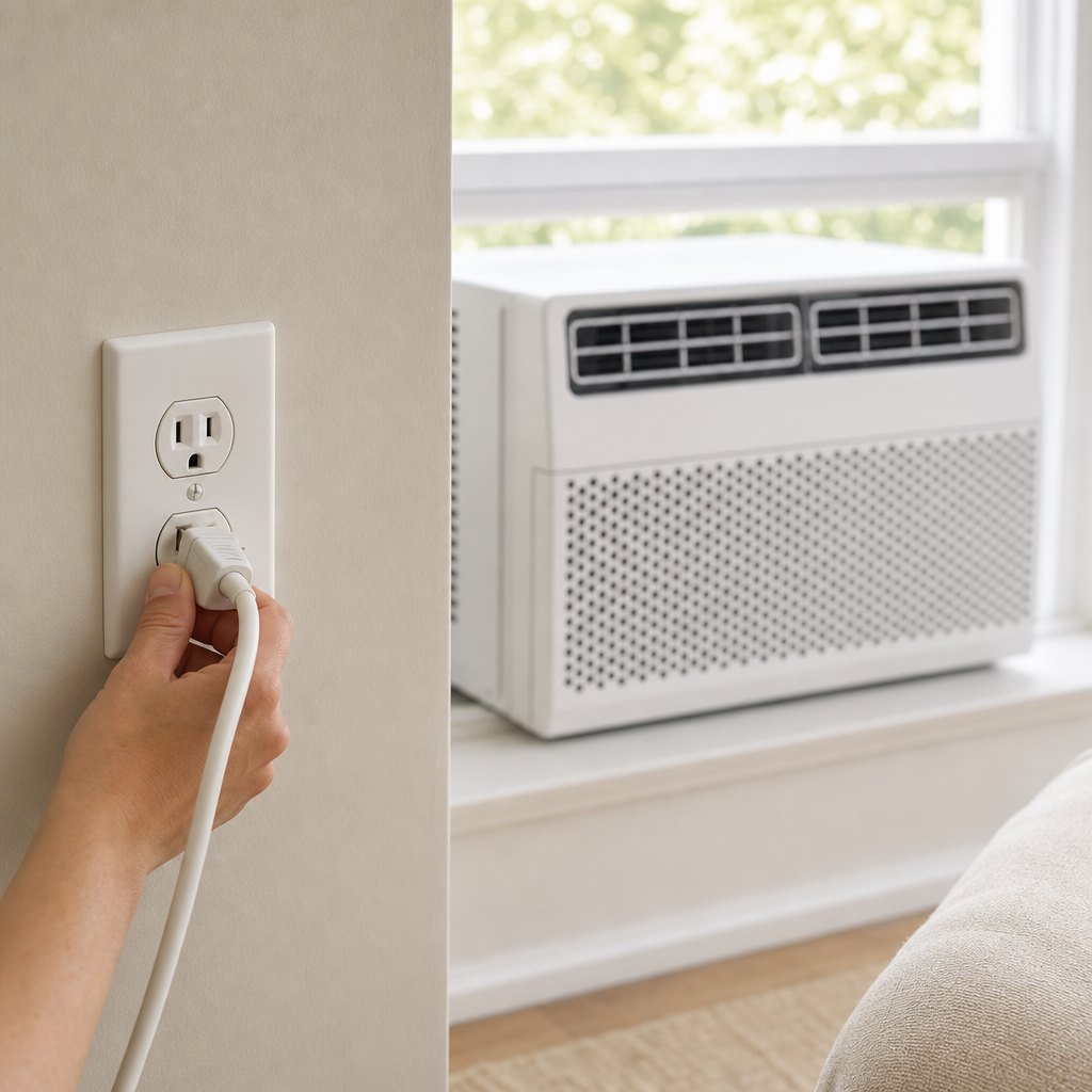 Step 3 — close the sash and plug in